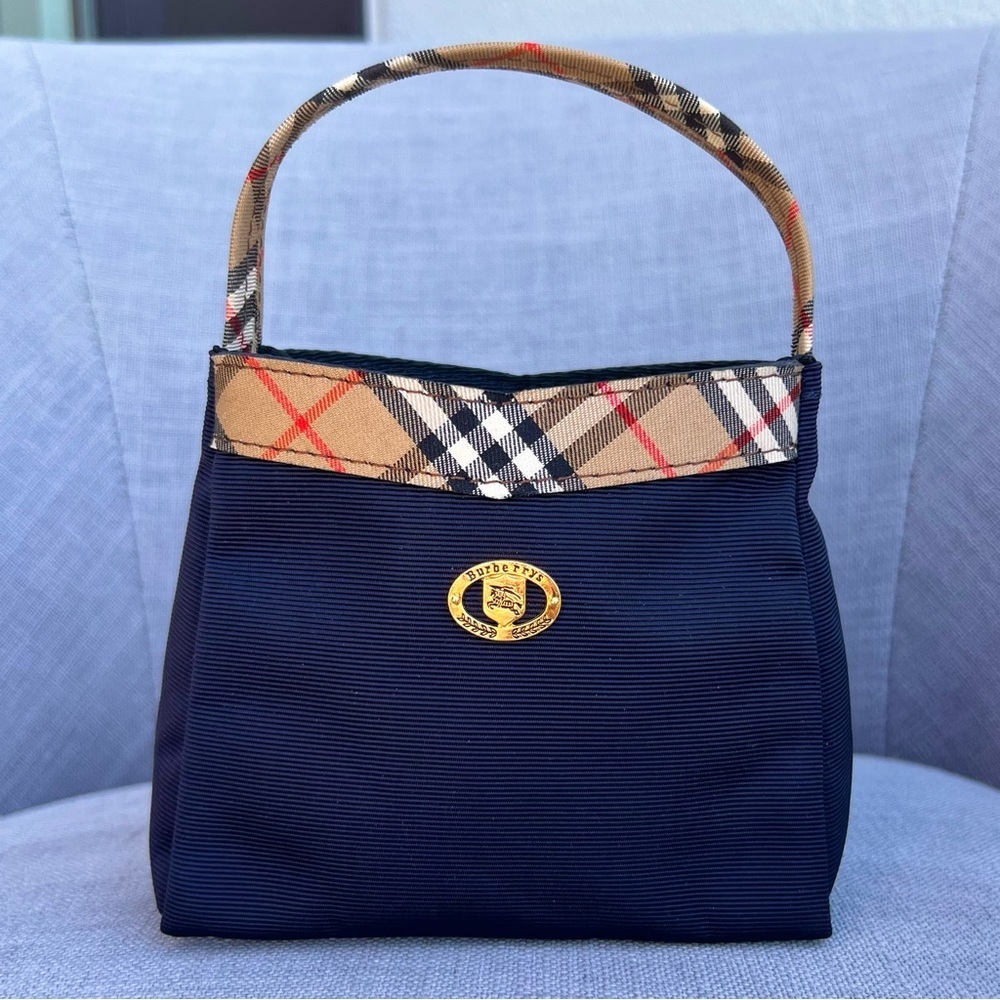 Rare Burberrys Nova Check Mini Hand Bag Navy blue